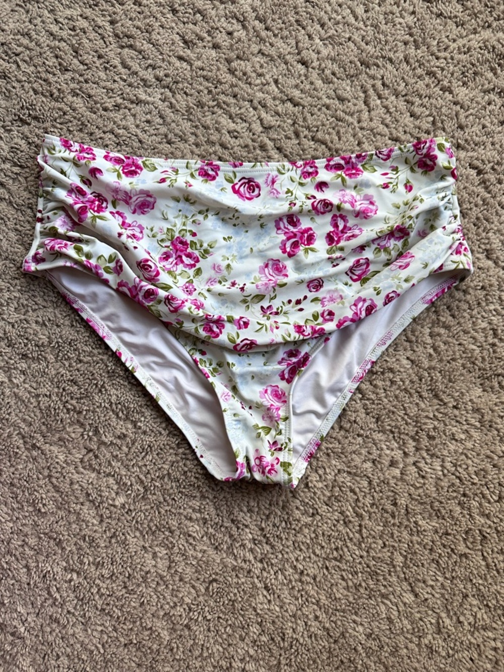 SweetHoney White Bikini Bottoms with Pink Rose Print